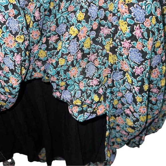 {NWOT Free People Pennie Black Floral Print Ruffle Long Sleeve Mini Dress Small} - Picture 6 of 10